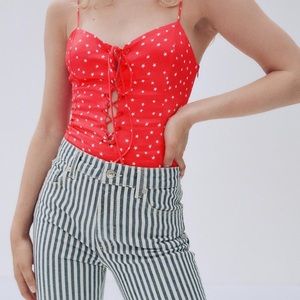 .❌SOLD❌-Zara Satin Effect Star Bustier Bodysuit Red Size XS NWT